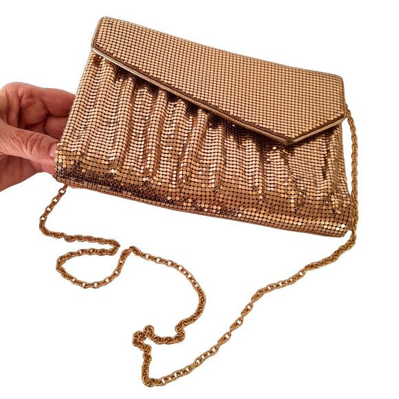 Whiting & Davis Clutch Gold Mesh Purse Evening Bag Detachable Crossbody Chain - Picture 6 of 16